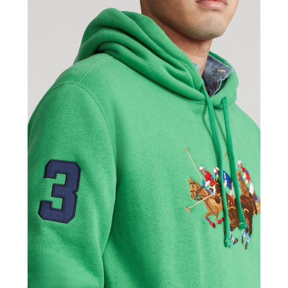 Polo Ralph Lauren Men's Big & Tall LT Equestrian Triple Pony Player Hoodie Green - Picture 3 of 10